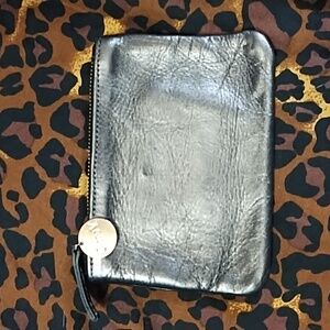Clare V. Pewter Metallic Leather Coin Clutch